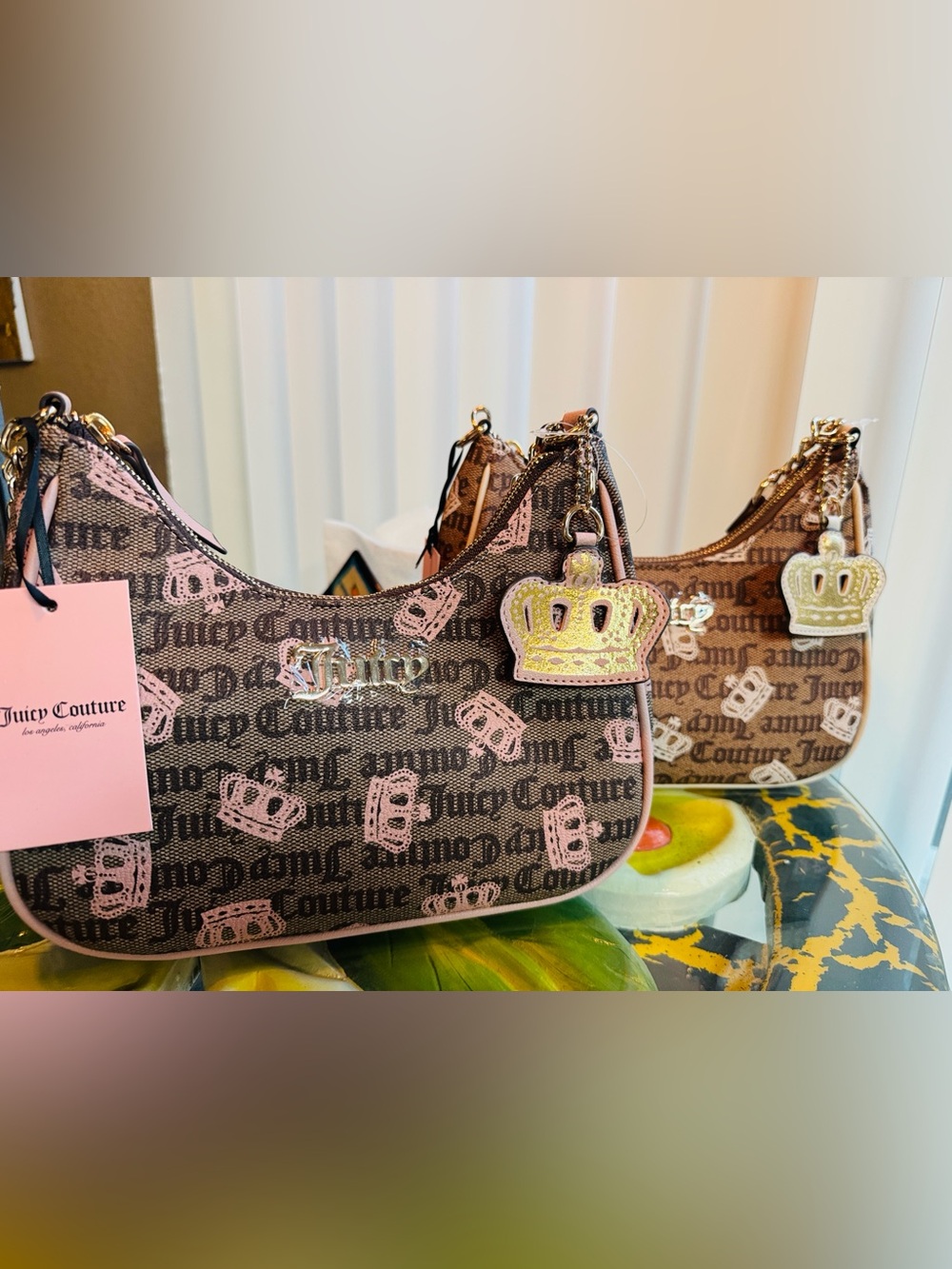 Juicy Couture Simply Sweet Crown Shoulder Bag set of two pink and white BNWT